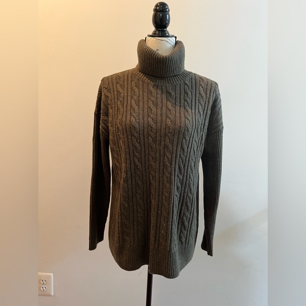 Talbots Olive Knit Turtleneck Sweater